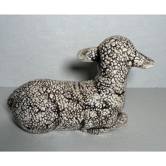 Vintage Scioto Ceramic Lamb Sheep Figurine Pottery Glazed Brown White 8"H x 9"L - Picture 5 of 12